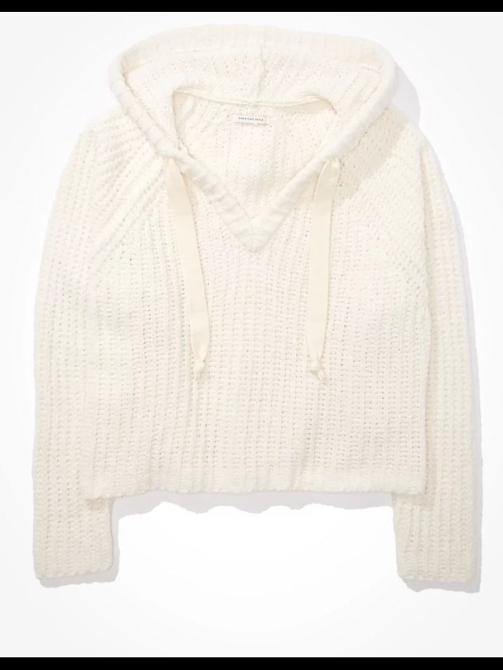 American Eagle Womens White Chenille Open Knit Cropped Hooded Sweater Size Small - Picture 3 of 13